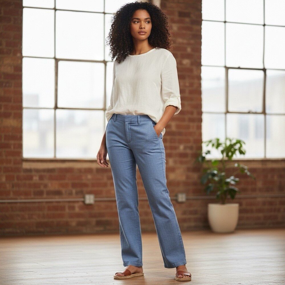 J. Crew Sz 6 Belmarin Blue City Fit Mid Rise Straight Leg Dress Pants Trouser